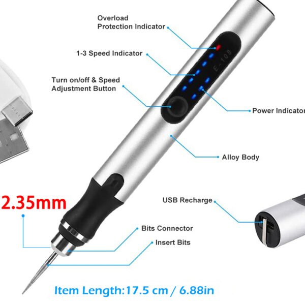 58 PCS USB charging mini electric engraving etching machine cordless rotary tools engraving pen jewel metal wood mode - Image 3
