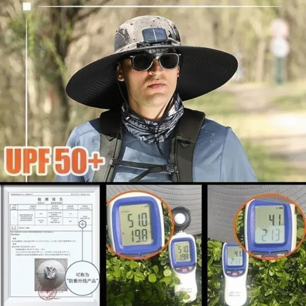 Solar Rechargeable Single/Dual Fan Fisherman Hat Outdoor Big Brim Sunscreen Quick Dry Fishing Hat Portable Mute Fan Caps for Man - Image 2