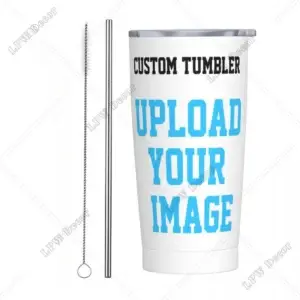 Custom Tumbler 20oz Personalized Mug Stainless Steel Double Wall Vacuum Insulated Upload Picture Cups With Straw for Cold Hot