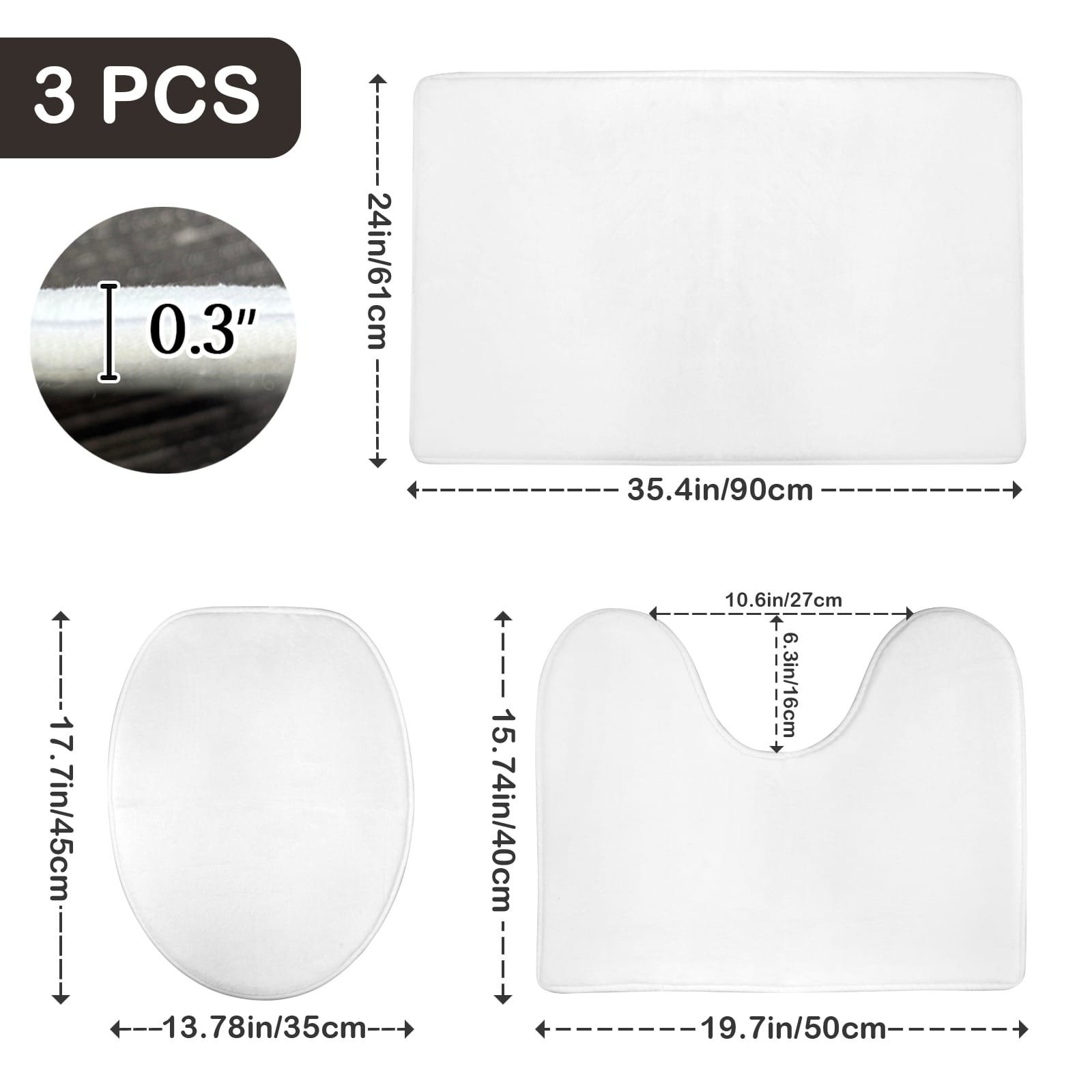 c 3-Piece Bathroom Rug Set 90x61cm