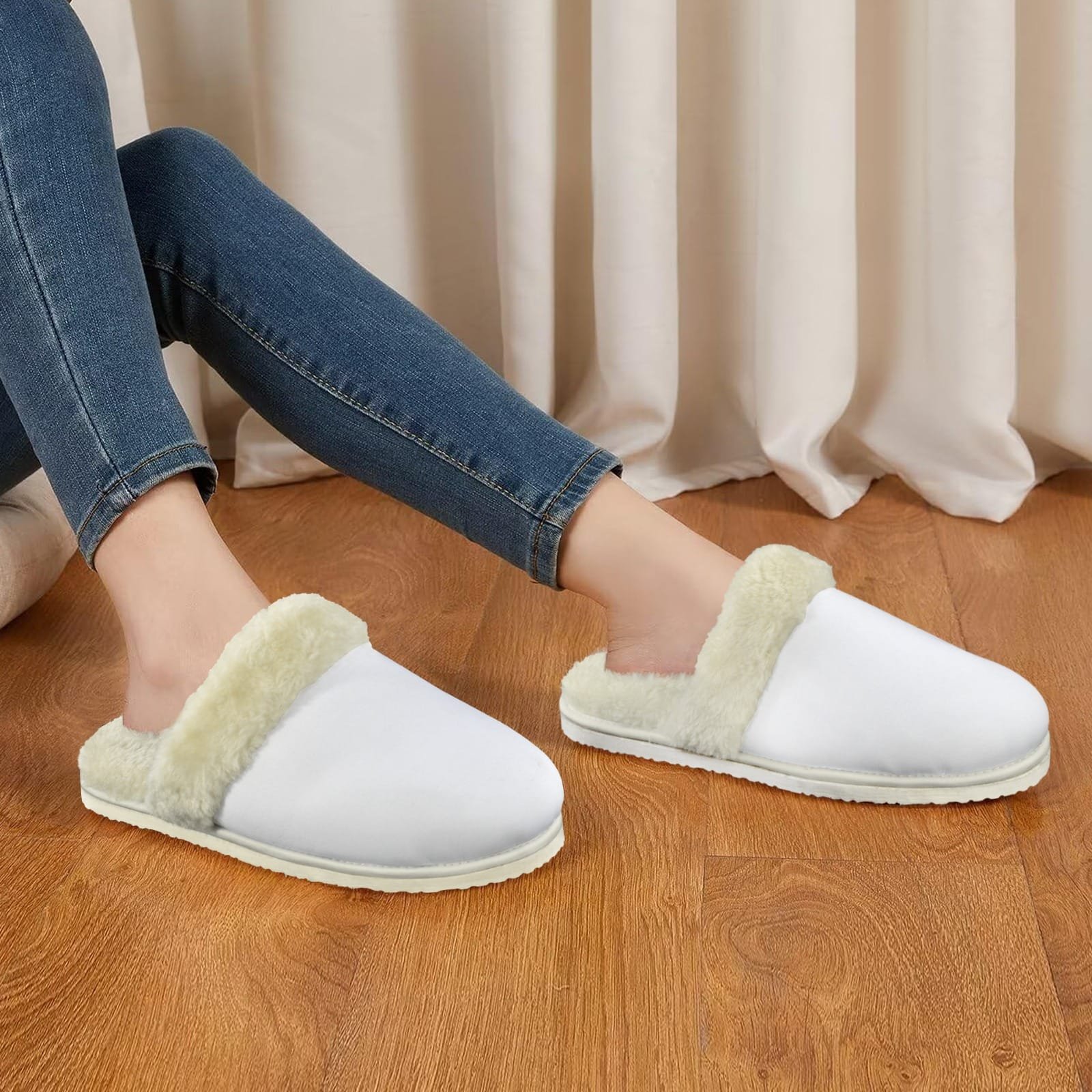 YSXMart OEM Manufacturer c Women's Fur Trim Thick-Sole Indoor Slippers